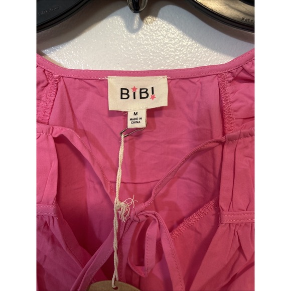 BiBi Women M Hot Pink Ruffle Sleeve 100% Cotton Boutique Blouse 6202 - Picture 2 of 7